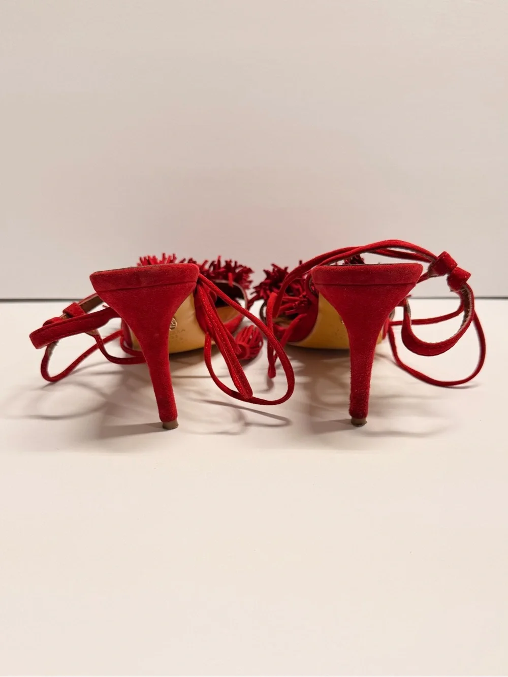 Aquazzura Red Fringe Tie-Strap Women's Sandals